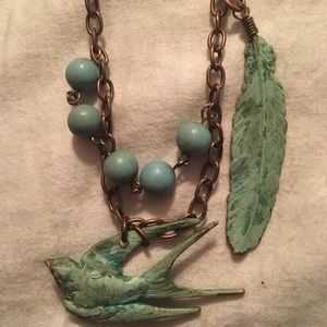 Handmade Swallow Blue Patina and Turquoise Beads